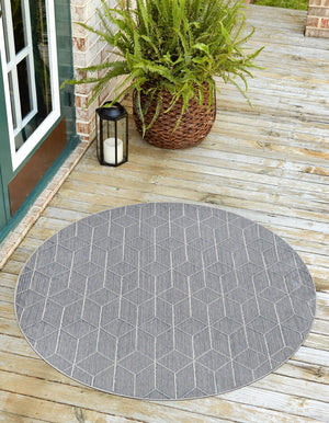 Light Blue 5' 3 x 5' 3 Symphony Outdoor Round Area Rug Weather Resistant for Patio, Deck, Terrace, Balcony, Porch Durable Outside Carpet for Sale at Rug Engine