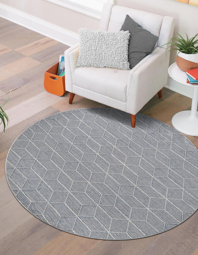 Light Blue 5' 3 x 5' 3 Symphony Outdoor Round Area Rug Weather Resistant for Patio, Deck, Terrace, Balcony, Porch Durable Outside Carpet for Sale at Rug Engine