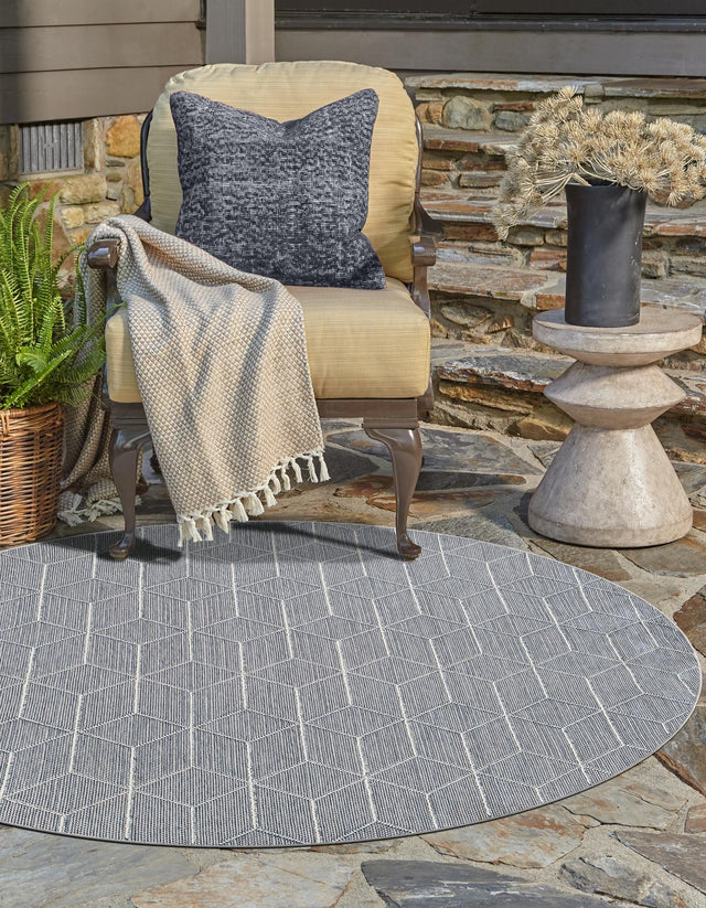 Light Blue 3' 1 x 3' 1 Symphony Outdoor Round Area Rug Weather Resistant for Patio, Deck, Terrace, Balcony, Porch Durable Outside Carpet for Sale at Rug Engine