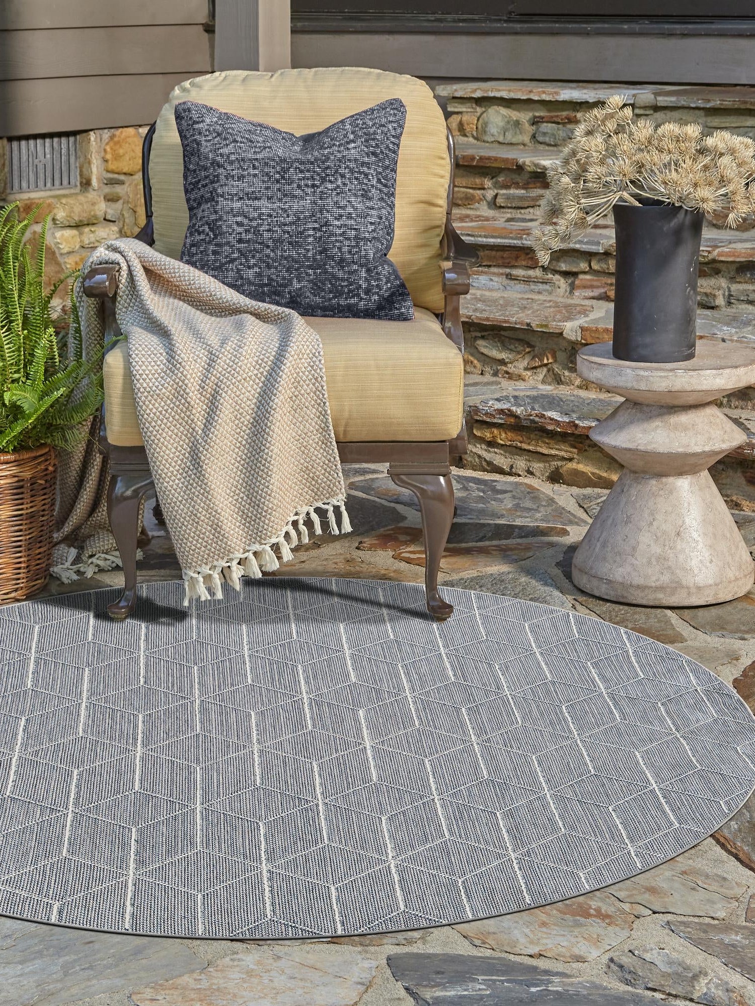 Light Blue 7' 10 x 7' 10 Symphony Outdoor Round Area Rug Weather Resistant for Patio, Deck, Terrace, Balcony, Porch Durable Outside Carpet for Sale at Rug Engine