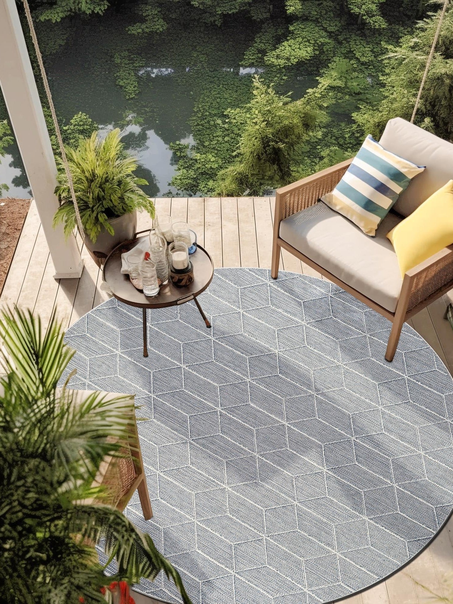 Light Blue 3' 1 x 3' 1 Symphony Outdoor Round Area Rug Weather Resistant for Patio, Deck, Terrace, Balcony, Porch Durable Outside Carpet for Sale at Rug Engine