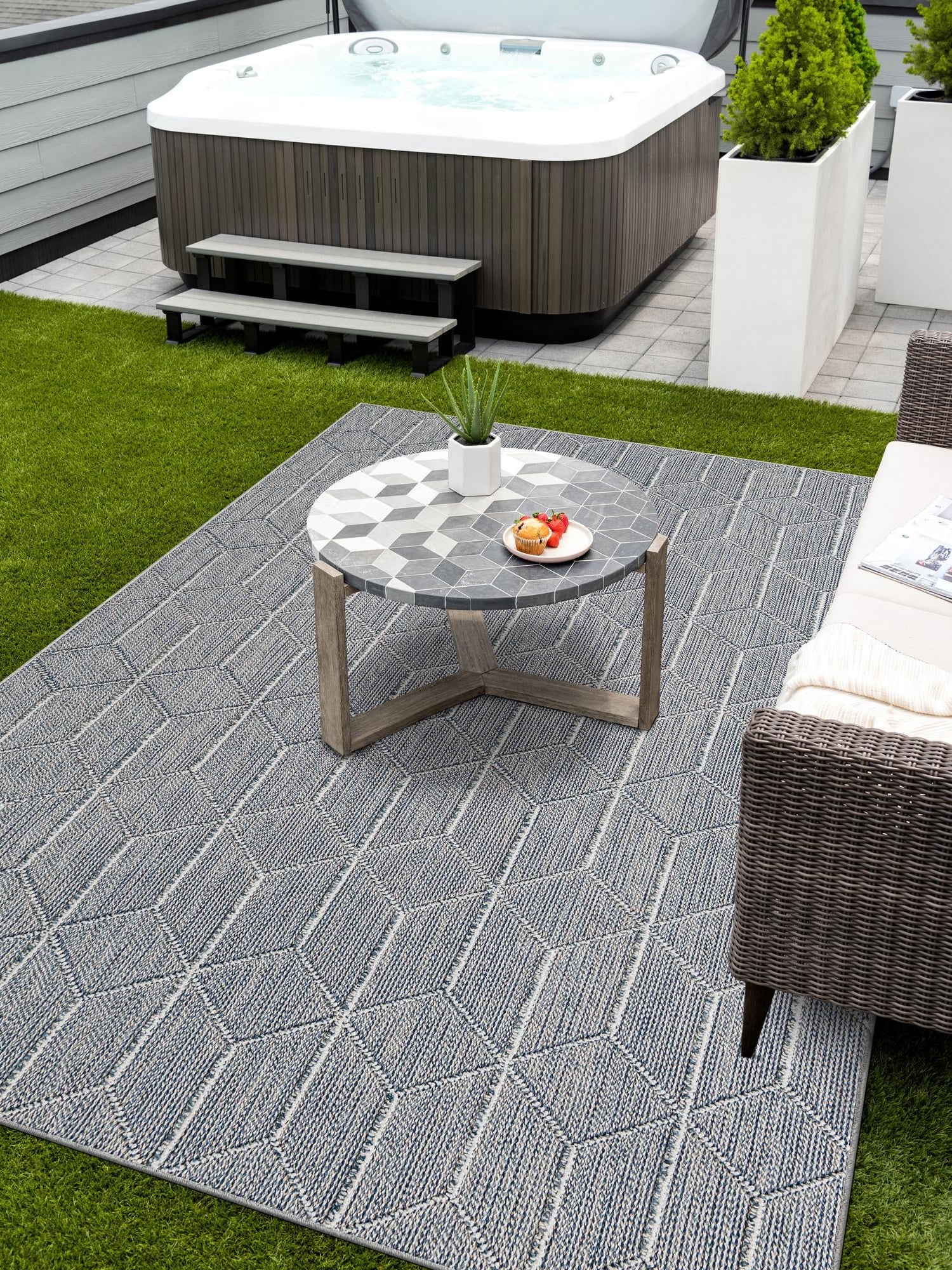 Light Blue 7' 10 x 10' Symphony Outdoor Rectangle Area Rug Weather Resistant for Patio, Deck, Terrace, Balcony, Porch Durable Outside Carpet for Sale at Rug Engine