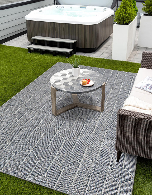 Light Blue 6' 1 x 9' Symphony Outdoor Rectangle Area Rug Weather Resistant for Patio, Deck, Terrace, Balcony, Porch Durable Outside Carpet for Sale at Rug Engine