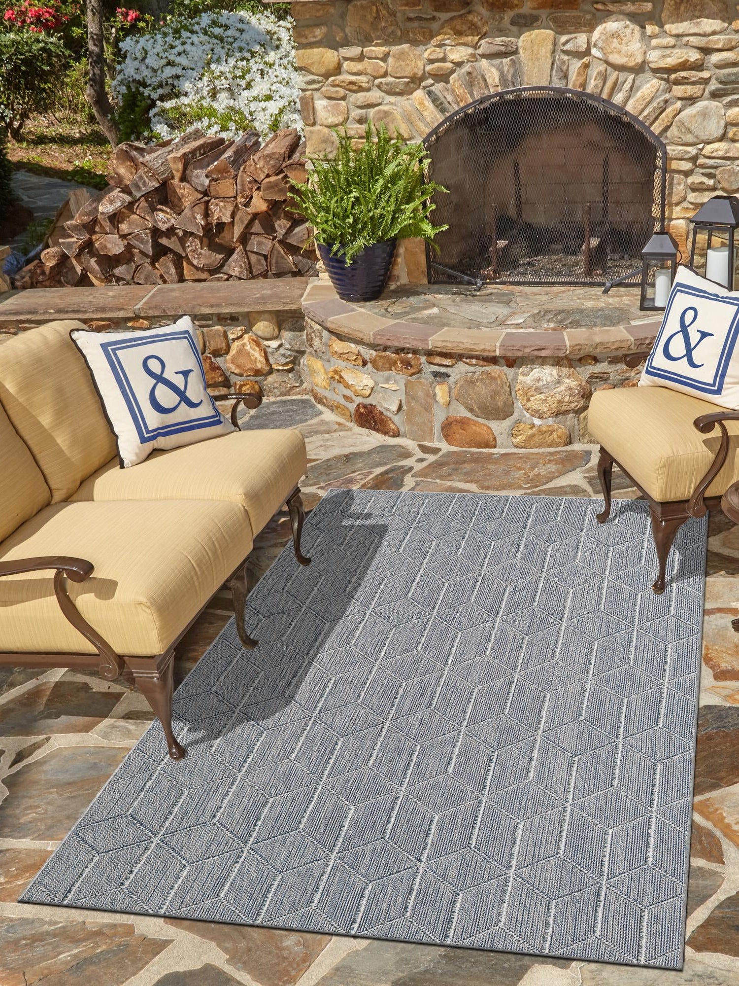 Light Blue 6' 1 x 9' Symphony Outdoor Rectangle Area Rug Weather Resistant for Patio, Deck, Terrace, Balcony, Porch Durable Outside Carpet for Sale at Rug Engine