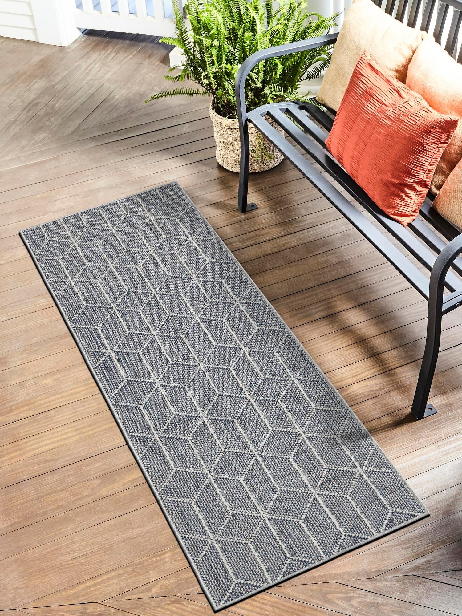Light Blue 2' 7 x 12' Symphony Outdoor Runner Area Rug Weather Resistant for Patio, Deck, Terrace, Balcony, Porch Durable Outside Carpet for Sale at Rug Engine