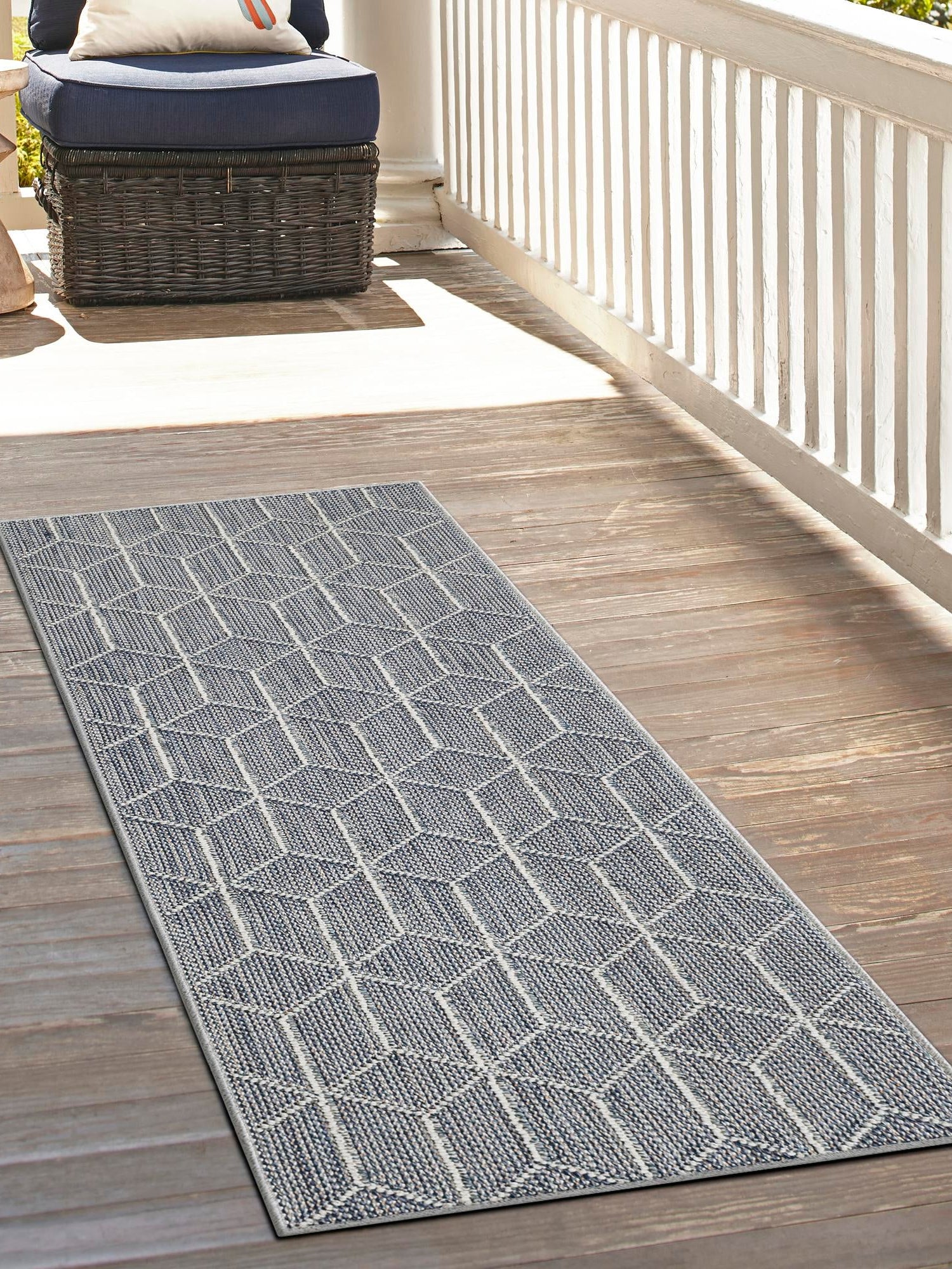 Light Blue 2' 7 x 12' Symphony Outdoor Runner Area Rug Weather Resistant for Patio, Deck, Terrace, Balcony, Porch Durable Outside Carpet for Sale at Rug Engine
