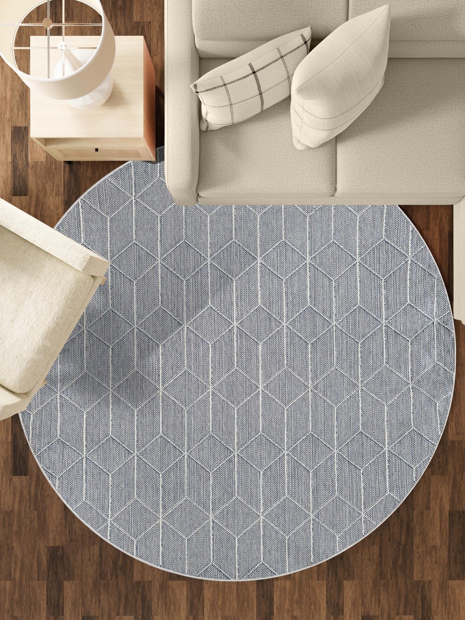 Light Blue 7' 10 x 7' 10 Symphony Outdoor Round Area Rug Weather Resistant for Patio, Deck, Terrace, Balcony, Porch Durable Outside Carpet for Sale at Rug Engine
