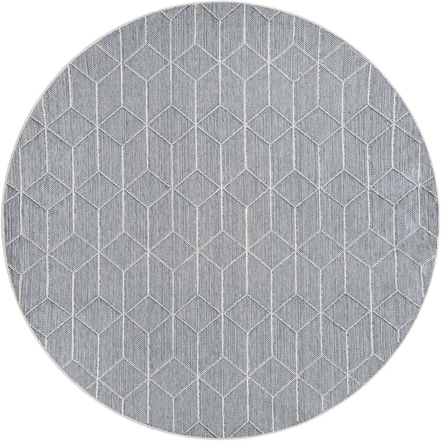 Light Blue 7' 10 x 7' 10 Symphony Outdoor Round Area Rug Weather Resistant for Patio, Deck, Terrace, Balcony, Porch Durable Outside Carpet for Sale at Rug Engine