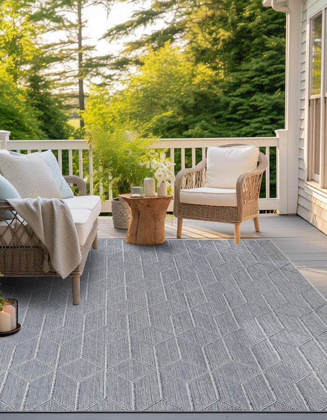 Light Blue 7' 10 x 7' 10 Symphony Outdoor Square Area Rug Weather Resistant for Patio, Deck, Terrace, Balcony, Porch Durable Outside Carpet for Sale at Rug Engine
