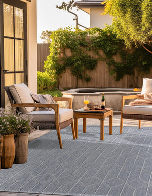 Light Blue 7' 10 x 7' 10 Symphony Outdoor Square Area Rug Weather Resistant for Patio, Deck, Terrace, Balcony, Porch Durable Outside Carpet for Sale at Rug Engine