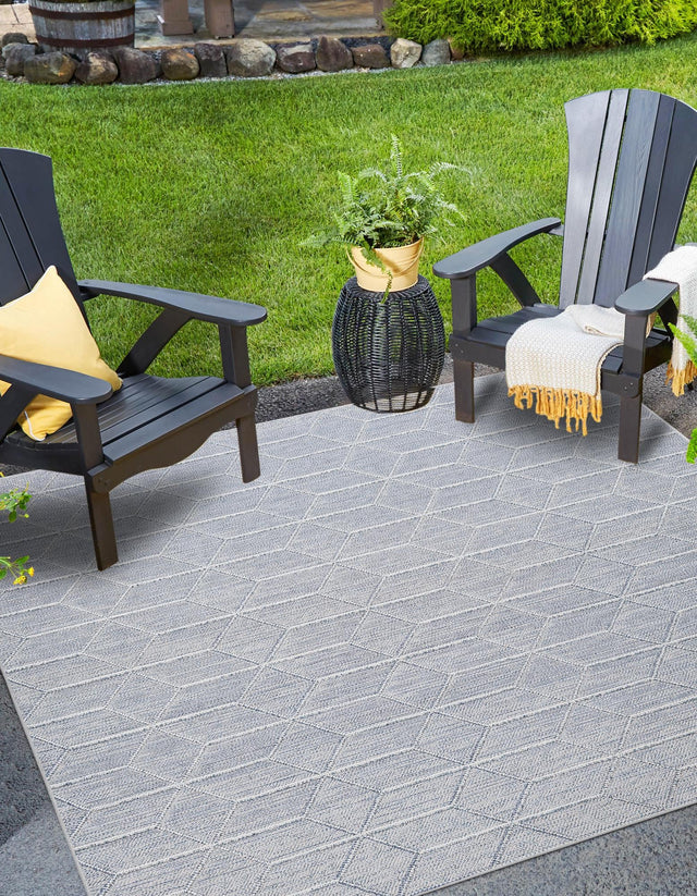 Light Blue 7' 10 x 7' 10 Symphony Outdoor Square Area Rug Weather Resistant for Patio, Deck, Terrace, Balcony, Porch Durable Outside Carpet for Sale at Rug Engine