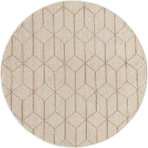 Beige 5' 3 x 5' 3 Symphony Outdoor Round Area Rug Weather Resistant for Patio, Deck, Terrace, Balcony, Porch Durable Outside Carpet for Sale at Rug Engine