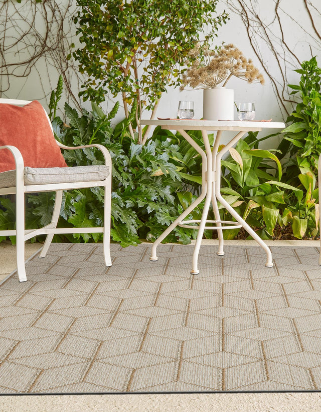 Beige 6' 1 x 9' Symphony Outdoor Rectangle Area Rug Weather Resistant for Patio, Deck, Terrace, Balcony, Porch Durable Outside Carpet for Sale at Rug Engine