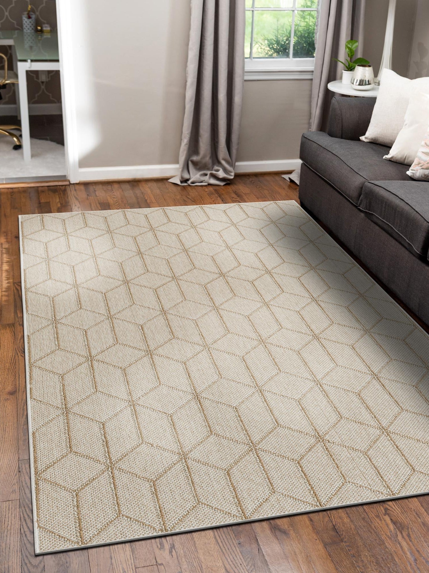 Beige 9' x 12' Symphony Outdoor Rectangle Area Rug Weather Resistant for Patio, Deck, Terrace, Balcony, Porch Durable Outside Carpet for Sale at Rug Engine
