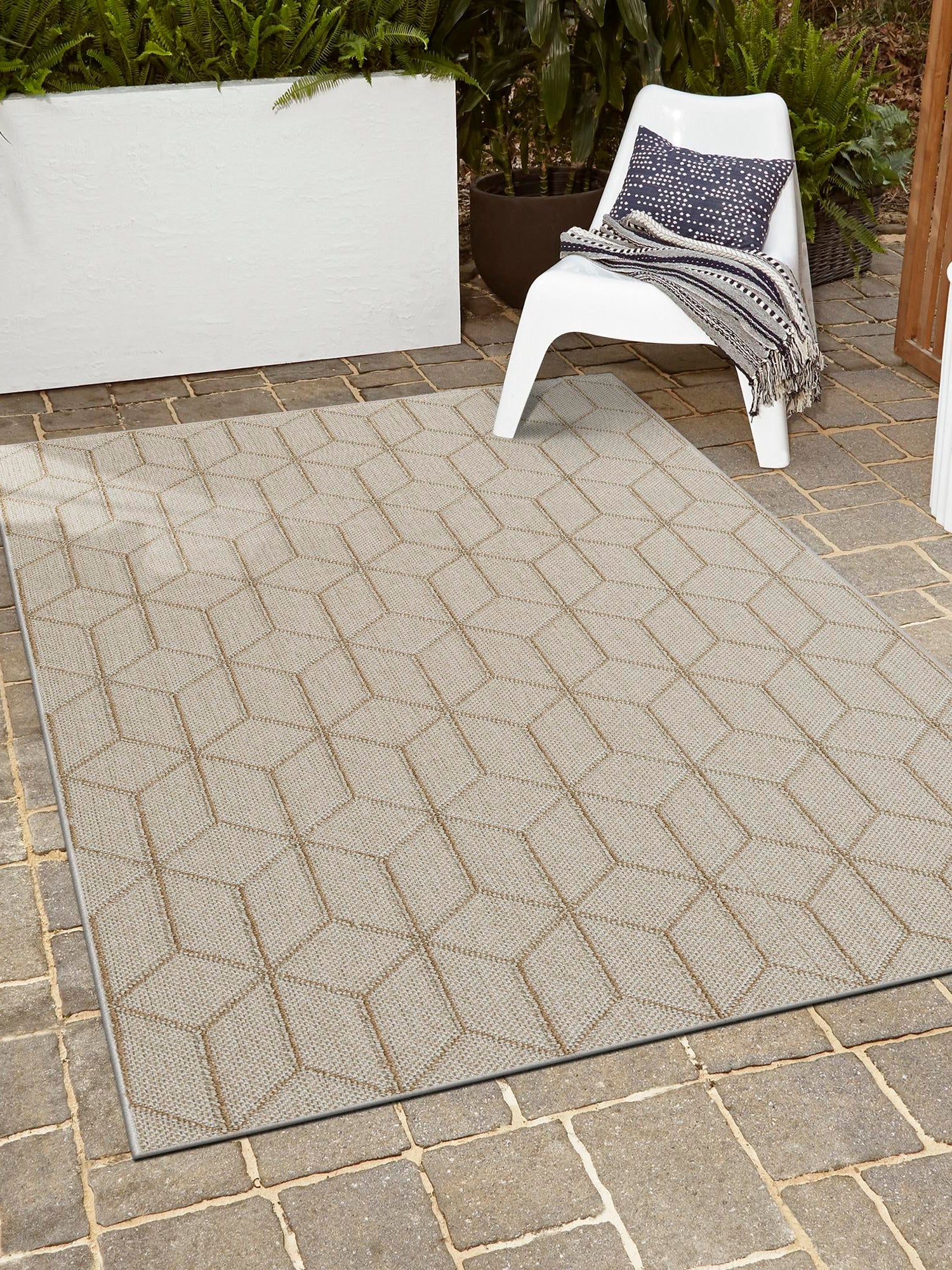 Beige 9' x 12' Symphony Outdoor Rectangle Area Rug Weather Resistant for Patio, Deck, Terrace, Balcony, Porch Durable Outside Carpet for Sale at Rug Engine