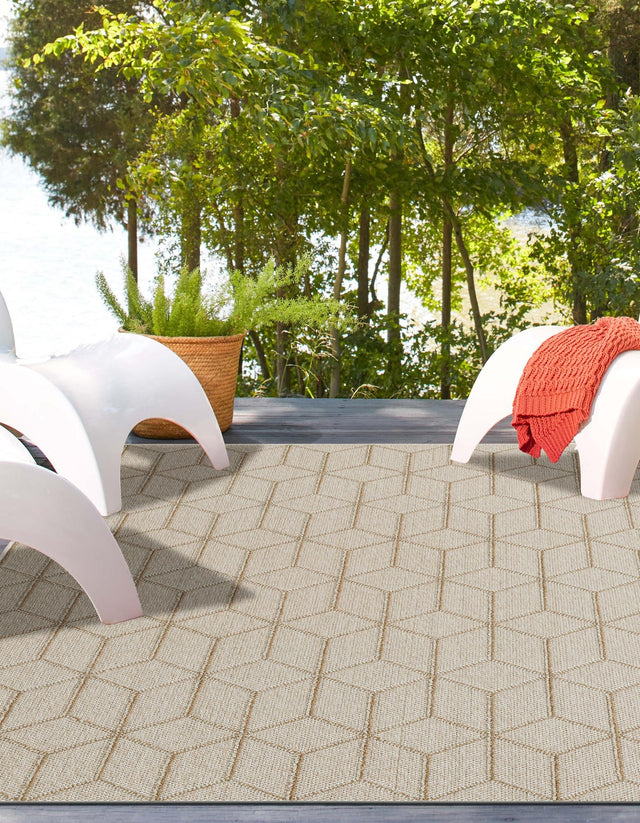 Beige 9' x 12' Symphony Outdoor Rectangle Area Rug Weather Resistant for Patio, Deck, Terrace, Balcony, Porch Durable Outside Carpet for Sale at Rug Engine