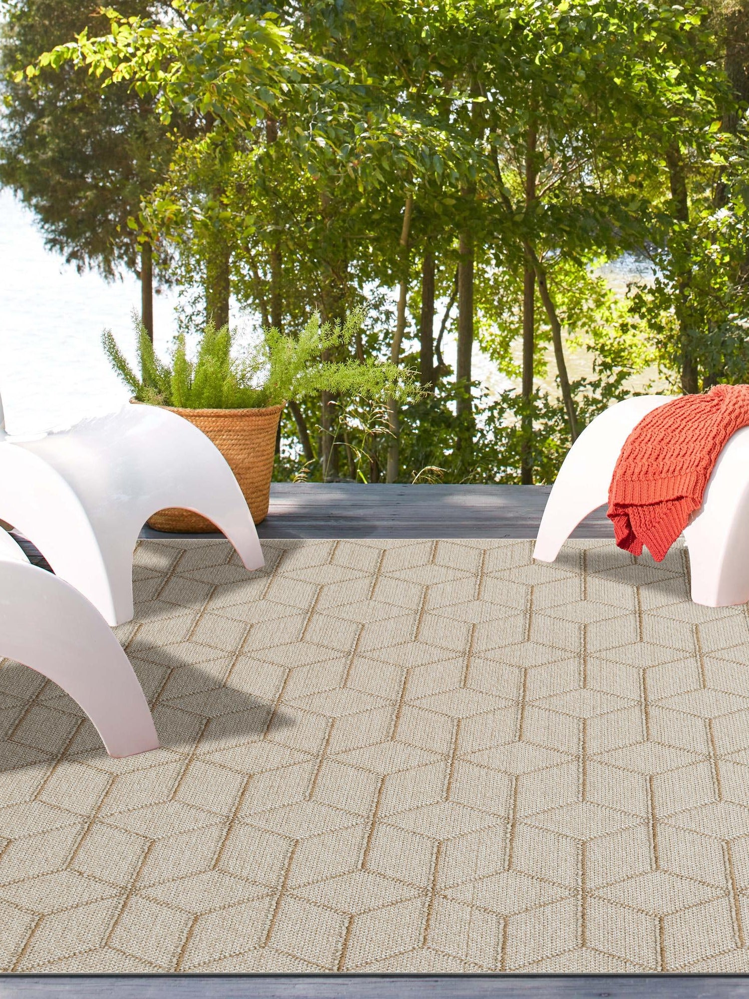 Beige 7' 10 x 10' Symphony Outdoor Rectangle Area Rug Weather Resistant for Patio, Deck, Terrace, Balcony, Porch Durable Outside Carpet for Sale at Rug Engine