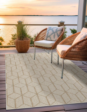 Beige 4' 1 x 6' 1 Symphony Outdoor Rectangle Area Rug Weather Resistant for Patio, Deck, Terrace, Balcony, Porch Durable Outside Carpet for Sale at Rug Engine