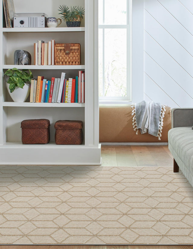 Beige 4' 1 x 6' 1 Symphony Outdoor Rectangle Area Rug Weather Resistant for Patio, Deck, Terrace, Balcony, Porch Durable Outside Carpet for Sale at Rug Engine
