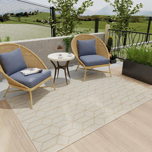 Beige 4' 1 x 6' 1 Symphony Outdoor Rectangle Area Rug Weather Resistant for Patio, Deck, Terrace, Balcony, Porch Durable Outside Carpet for Sale at Rug Engine