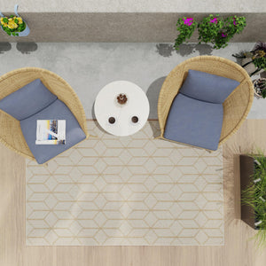 Beige 4' 1 x 6' 1 Symphony Outdoor Rectangle Area Rug Weather Resistant for Patio, Deck, Terrace, Balcony, Porch Durable Outside Carpet for Sale at Rug Engine