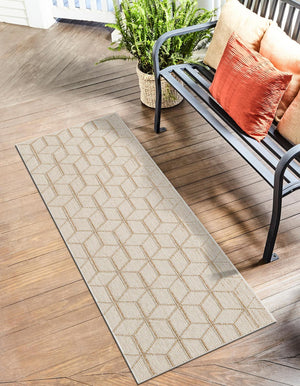 Beige 2' 7 x 12' Symphony Outdoor Runner Area Rug Weather Resistant for Patio, Deck, Terrace, Balcony, Porch Durable Outside Carpet for Sale at Rug Engine