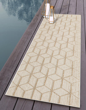 Beige 2' 7 x 12' Symphony Outdoor Runner Area Rug Weather Resistant for Patio, Deck, Terrace, Balcony, Porch Durable Outside Carpet for Sale at Rug Engine