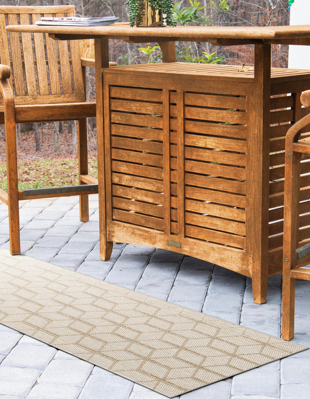 Beige 2' 7 x 12' Symphony Outdoor Runner Area Rug Weather Resistant for Patio, Deck, Terrace, Balcony, Porch Durable Outside Carpet for Sale at Rug Engine