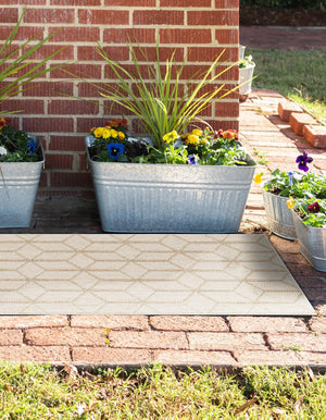 Beige 2' x 6' 1 Symphony Outdoor Runner Area Rug Weather Resistant for Patio, Deck, Terrace, Balcony, Porch Durable Outside Carpet for Sale at Rug Engine