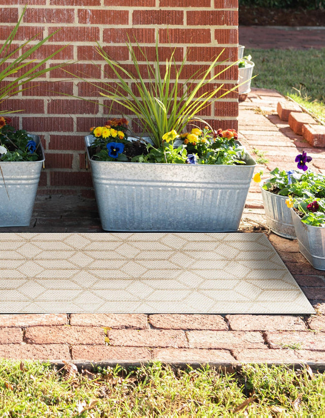 Beige 2' x 6' 1 Symphony Outdoor Runner Area Rug Weather Resistant for Patio, Deck, Terrace, Balcony, Porch Durable Outside Carpet for Sale at Rug Engine