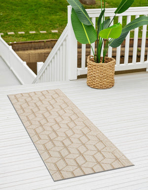Beige 2' x 6' 1 Symphony Outdoor Runner Area Rug Weather Resistant for Patio, Deck, Terrace, Balcony, Porch Durable Outside Carpet for Sale at Rug Engine