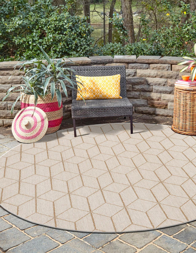 Beige 3' 1 x 3' 1 Symphony Outdoor Round Area Rug Weather Resistant for Patio, Deck, Terrace, Balcony, Porch Durable Outside Carpet for Sale at Rug Engine