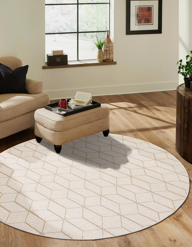 Beige 3' 1 x 3' 1 Symphony Outdoor Round Area Rug Weather Resistant for Patio, Deck, Terrace, Balcony, Porch Durable Outside Carpet for Sale at Rug Engine