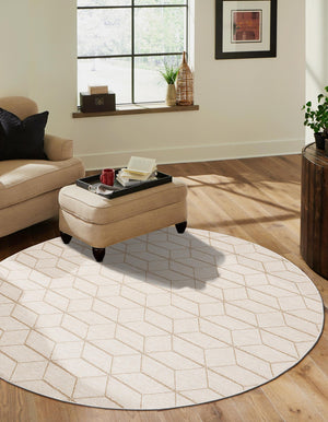 Beige 7' 10 x 7' 10 Symphony Outdoor Round Area Rug Weather Resistant for Patio, Deck, Terrace, Balcony, Porch Durable Outside Carpet for Sale at Rug Engine
