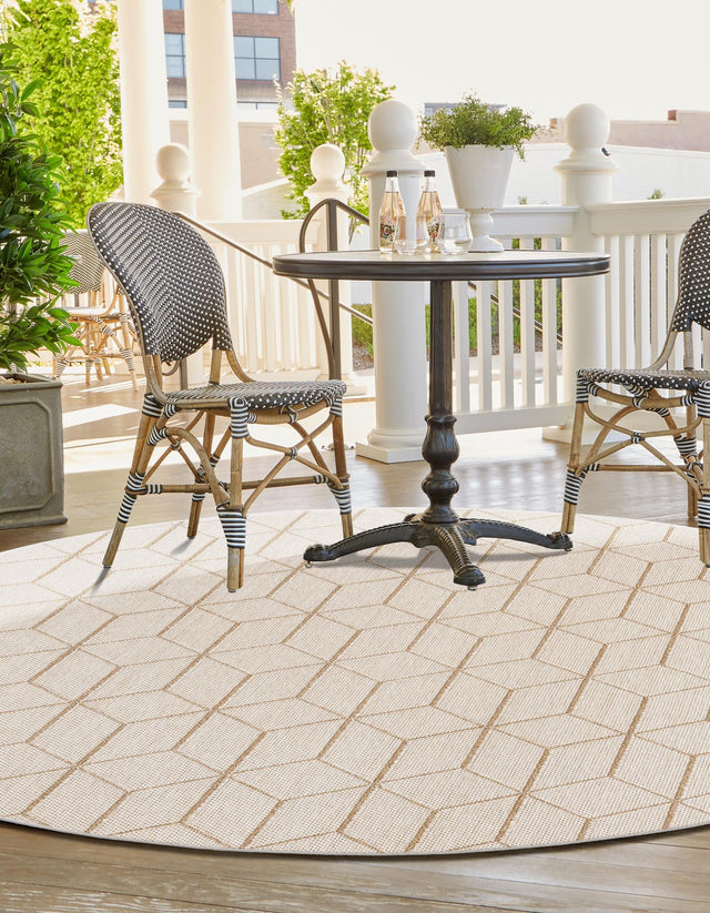 Beige 3' 1 x 3' 1 Symphony Outdoor Round Area Rug Weather Resistant for Patio, Deck, Terrace, Balcony, Porch Durable Outside Carpet for Sale at Rug Engine