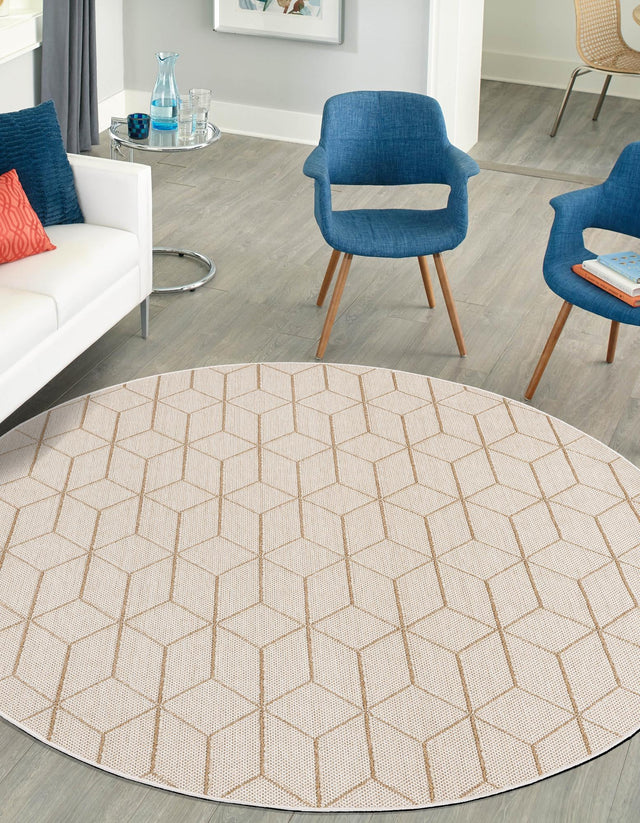 Beige 3' 1 x 3' 1 Symphony Outdoor Round Area Rug Weather Resistant for Patio, Deck, Terrace, Balcony, Porch Durable Outside Carpet for Sale at Rug Engine