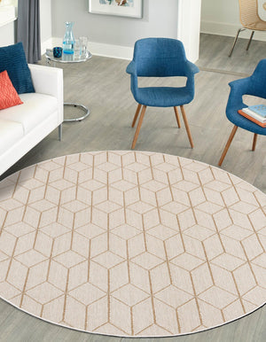 Beige 7' 10 x 7' 10 Symphony Outdoor Round Area Rug Weather Resistant for Patio, Deck, Terrace, Balcony, Porch Durable Outside Carpet for Sale at Rug Engine