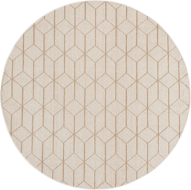Beige 7' 10 x 7' 10 Symphony Outdoor Round Area Rug Weather Resistant for Patio, Deck, Terrace, Balcony, Porch Durable Outside Carpet for Sale at Rug Engine