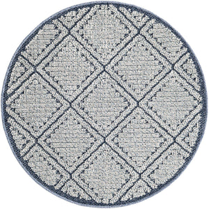 Navy Blue 3' 1 x 3' 1 Symphony Outdoor Round Area Rug Weather Resistant for Patio, Deck, Terrace, Balcony, Porch Durable Outside Carpet for Sale at Rug Engine