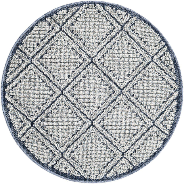 Navy Blue 3' 1 x 3' 1 Symphony Outdoor Round Area Rug Weather Resistant for Patio, Deck, Terrace, Balcony, Porch Durable Outside Carpet for Sale at Rug Engine