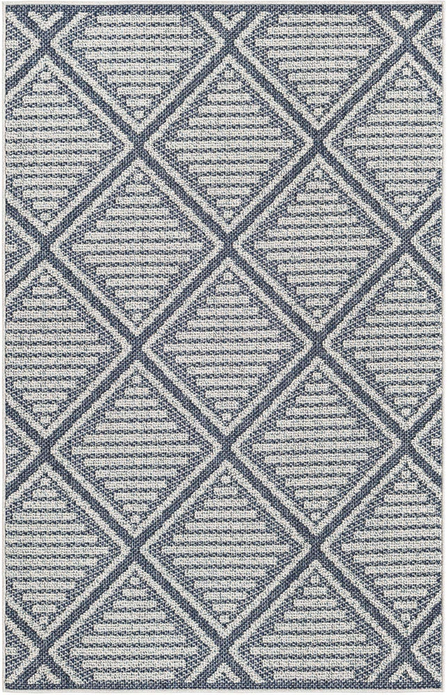 Navy Blue 4' 1 x 6' 1 Symphony Outdoor Rectangle Area Rug Weather Resistant for Patio, Deck, Terrace, Balcony, Porch Durable Outside Carpet for Sale at Rug Engine