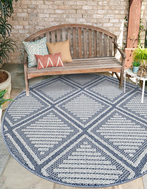 Navy Blue 3' 1 x 3' 1 Symphony Outdoor Round Area Rug Weather Resistant for Patio, Deck, Terrace, Balcony, Porch Durable Outside Carpet for Sale at Rug Engine