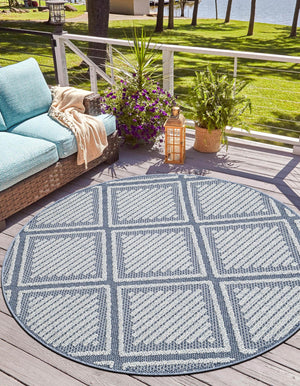Navy Blue 5' 3 x 5' 3 Symphony Outdoor Round Area Rug Weather Resistant for Patio, Deck, Terrace, Balcony, Porch Durable Outside Carpet for Sale at Rug Engine