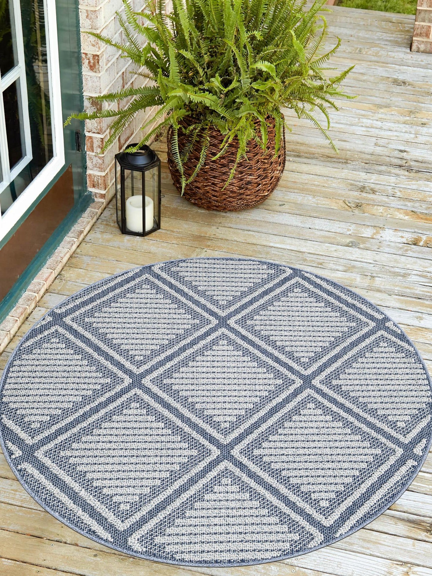 Navy Blue 5' 3 x 5' 3 Symphony Outdoor Round Area Rug Weather Resistant for Patio, Deck, Terrace, Balcony, Porch Durable Outside Carpet for Sale at Rug Engine