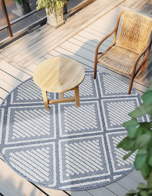 Navy Blue 3' 1 x 3' 1 Symphony Outdoor Round Area Rug Weather Resistant for Patio, Deck, Terrace, Balcony, Porch Durable Outside Carpet for Sale at Rug Engine
