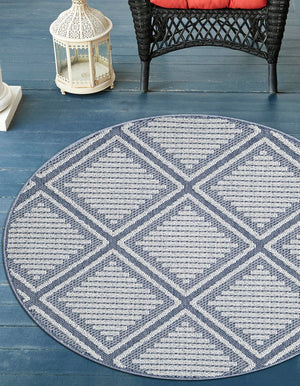 Navy Blue 5' 3 x 5' 3 Symphony Outdoor Round Area Rug Weather Resistant for Patio, Deck, Terrace, Balcony, Porch Durable Outside Carpet for Sale at Rug Engine