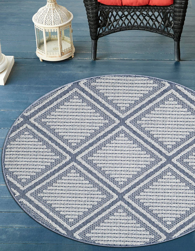 Navy Blue 3' 1 x 3' 1 Symphony Outdoor Round Area Rug Weather Resistant for Patio, Deck, Terrace, Balcony, Porch Durable Outside Carpet for Sale at Rug Engine