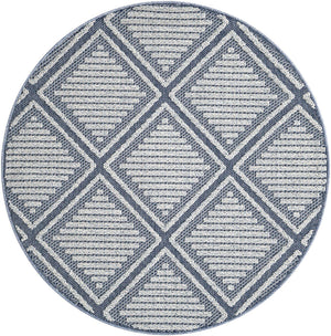 Navy Blue 5' 3 x 5' 3 Symphony Outdoor Round Area Rug Weather Resistant for Patio, Deck, Terrace, Balcony, Porch Durable Outside Carpet for Sale at Rug Engine