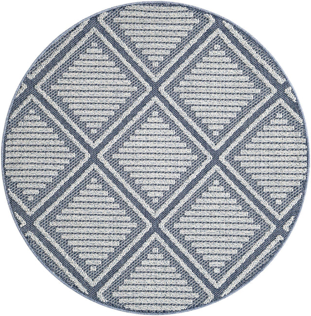 Navy Blue 5' 3 x 5' 3 Symphony Outdoor Round Area Rug Weather Resistant for Patio, Deck, Terrace, Balcony, Porch Durable Outside Carpet for Sale at Rug Engine