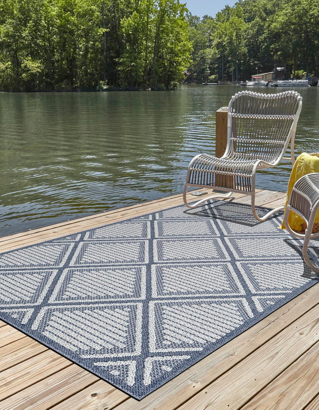 Navy Blue 9' x 12' Symphony Outdoor Rectangle Area Rug Weather Resistant for Patio, Deck, Terrace, Balcony, Porch Durable Outside Carpet for Sale at Rug Engine